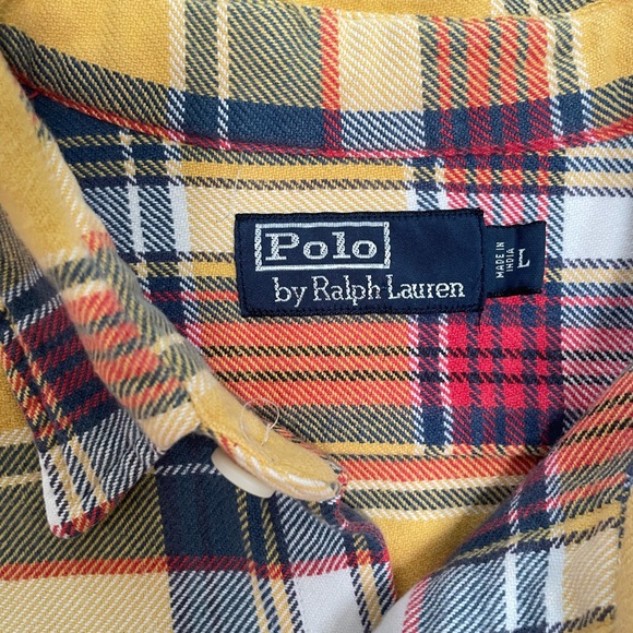 Polo Ralph Lauren Men’s vintage Flannel Shirt Yellow Size Large Great Condition - Picture 2 of 5